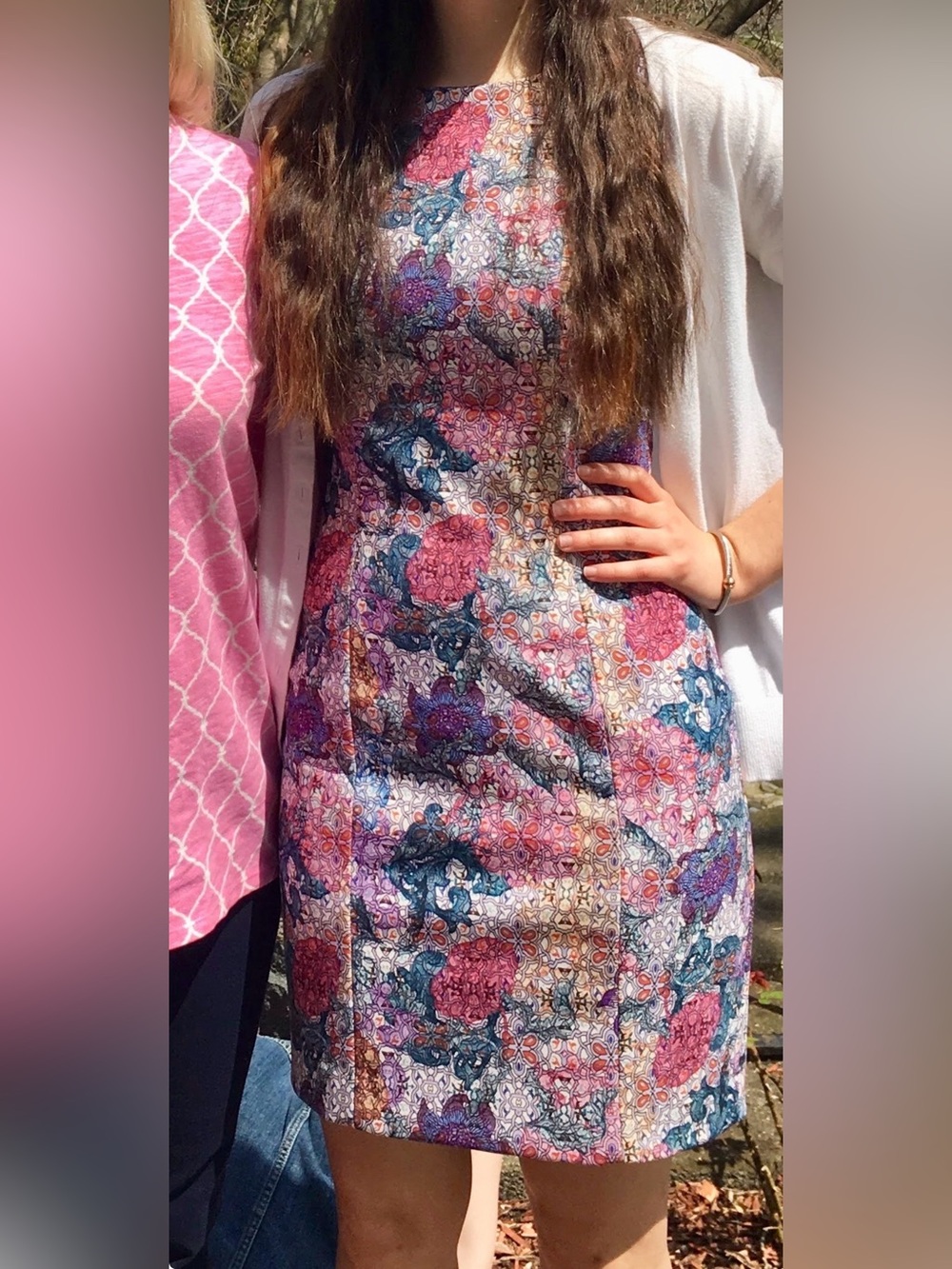 H&M Floral Patchwork Sheath Dress in Pink, Purple, Blue
